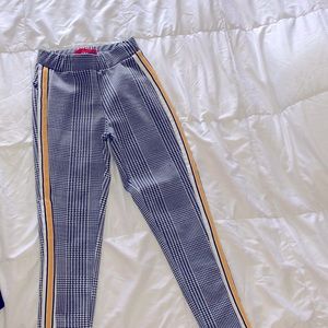Black/white trouser with mustard stripe